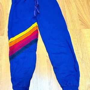 Aviator nation purple parachute pants with  rainbow cross stripe size small